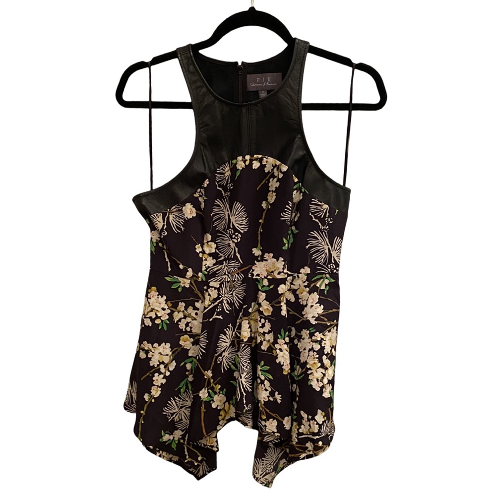 Silk and Leather Peplum Top